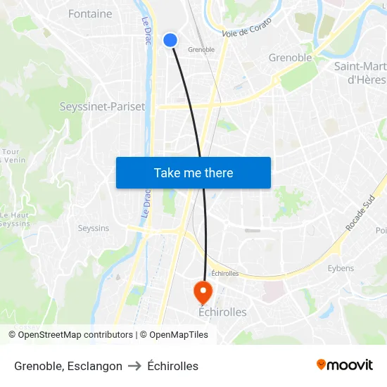 Grenoble, Esclangon to Échirolles map