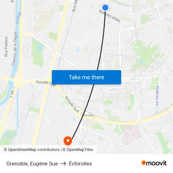 Grenoble, Eugène Sue to Échirolles map