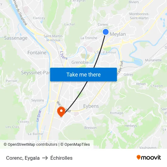 Corenc, Eygala to Échirolles map