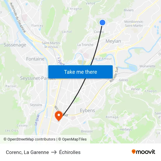 Corenc, La Garenne to Échirolles map
