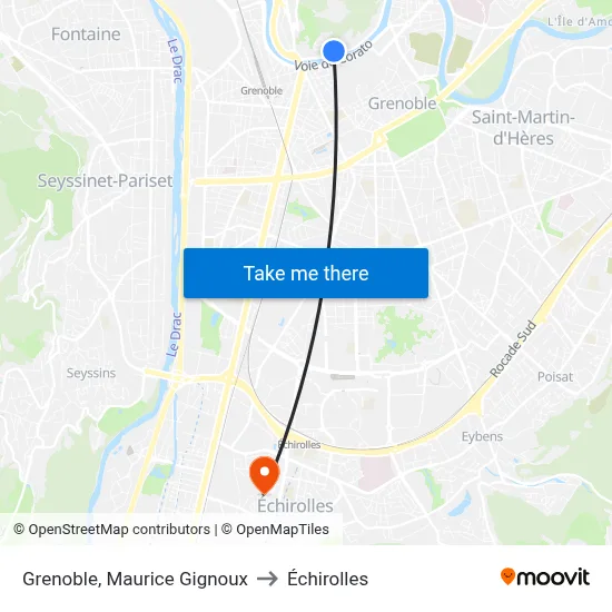 Grenoble, Maurice Gignoux to Échirolles map