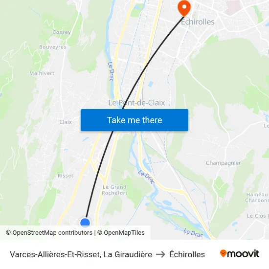 Varces-Allières-Et-Risset, La Giraudière to Échirolles map