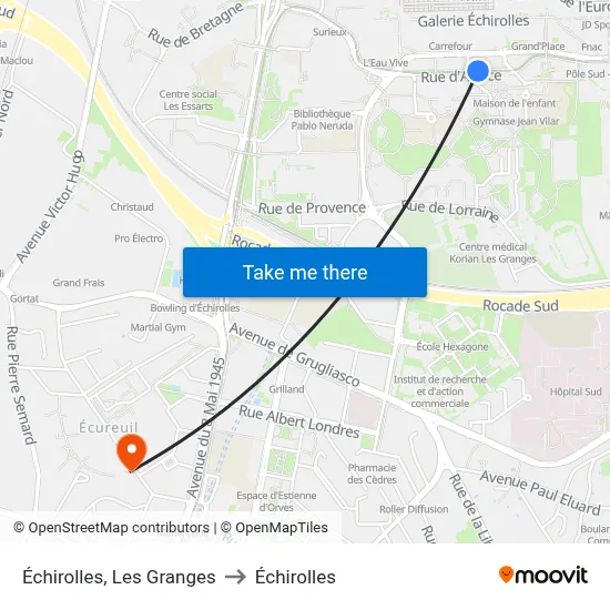 Échirolles, Les Granges to Échirolles map