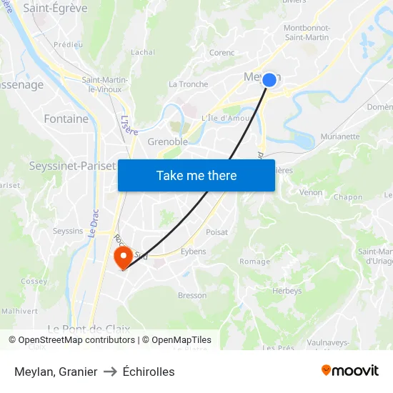 Meylan, Granier to Échirolles map