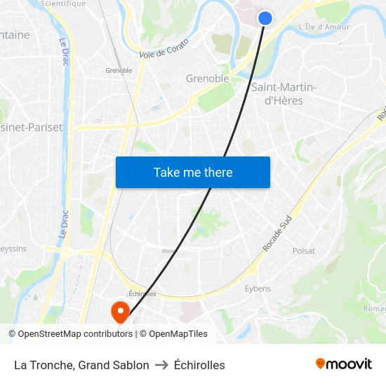 La Tronche, Grand Sablon to Échirolles map
