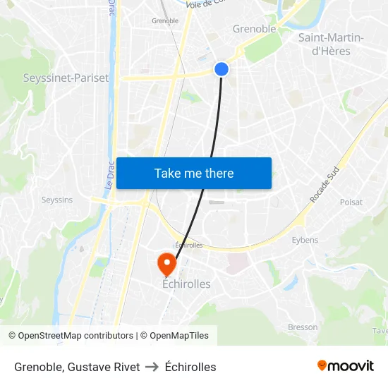 Grenoble, Gustave Rivet to Échirolles map