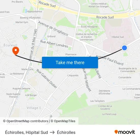 Échirolles, Hôpital Sud to Échirolles map