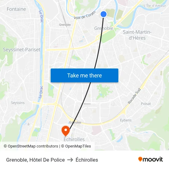 Grenoble, Hôtel De Police to Échirolles map