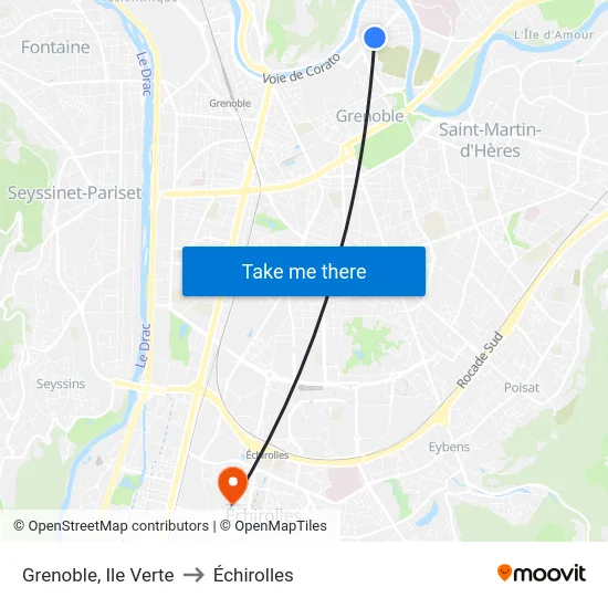 Grenoble, Ile Verte to Échirolles map