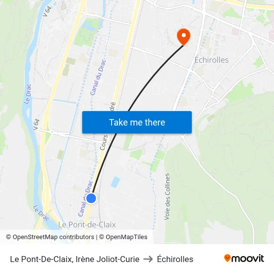 Le Pont-De-Claix, Irène Joliot-Curie to Échirolles map