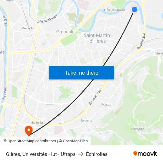 Gières, Universités - Iut - Ufraps to Échirolles map