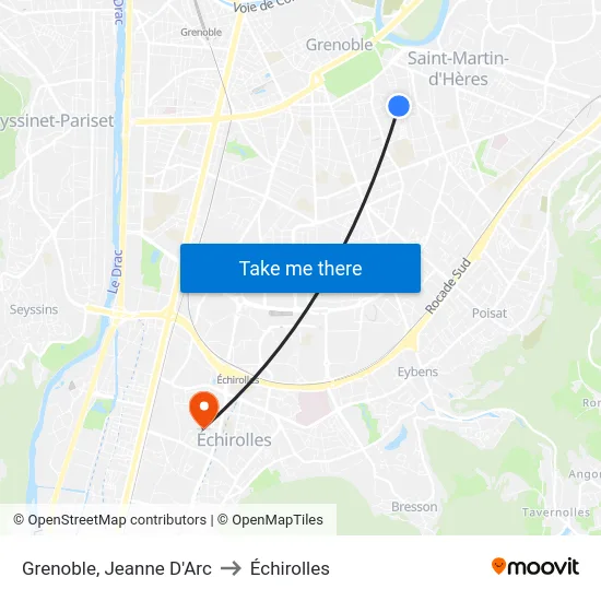 Grenoble, Jeanne D'Arc to Échirolles map