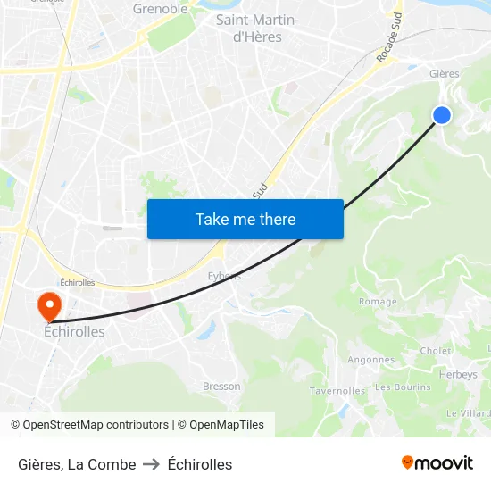 Gières, La Combe to Échirolles map