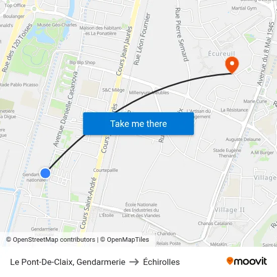 Le Pont-De-Claix, Gendarmerie to Échirolles map