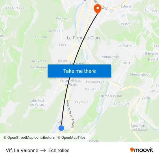 Vif, La Valonne to Échirolles map