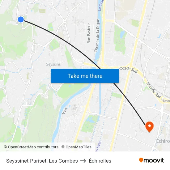 Seyssinet-Pariset, Les Combes to Échirolles map