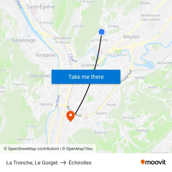 La Tronche, Le Gorget to Échirolles map