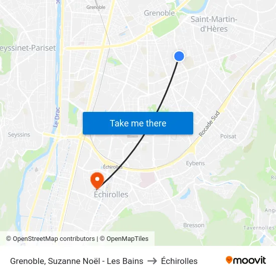 Grenoble, Suzanne Noël - Les Bains to Échirolles map