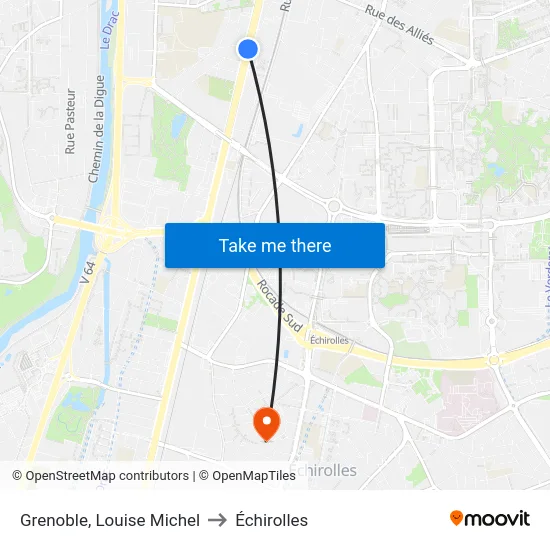 Grenoble, Louise Michel to Échirolles map