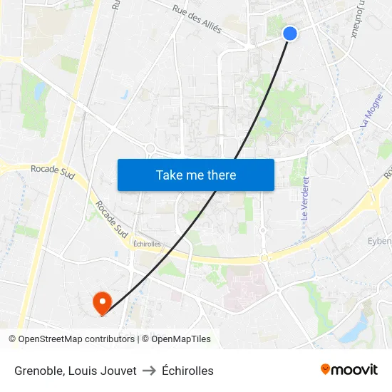 Grenoble, Louis Jouvet to Échirolles map