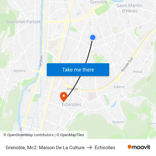 Grenoble, Mc2: Maison De La Culture to Échirolles map