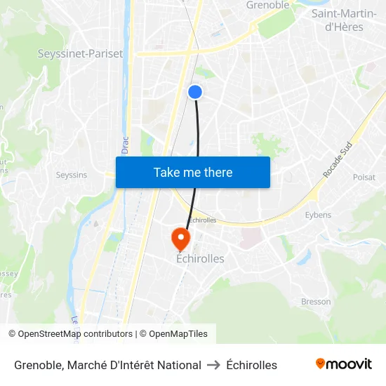 Grenoble, Marché D'Intérêt National to Échirolles map