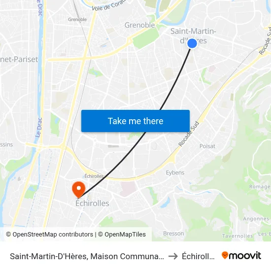 Saint-Martin-D'Hères, Maison Communale to Échirolles map