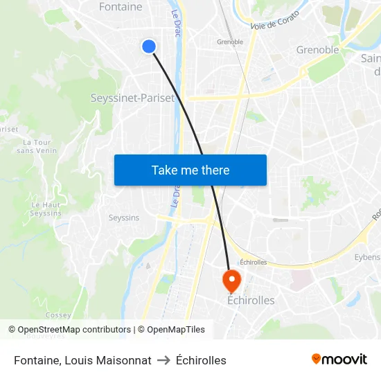 Fontaine, Louis Maisonnat to Échirolles map