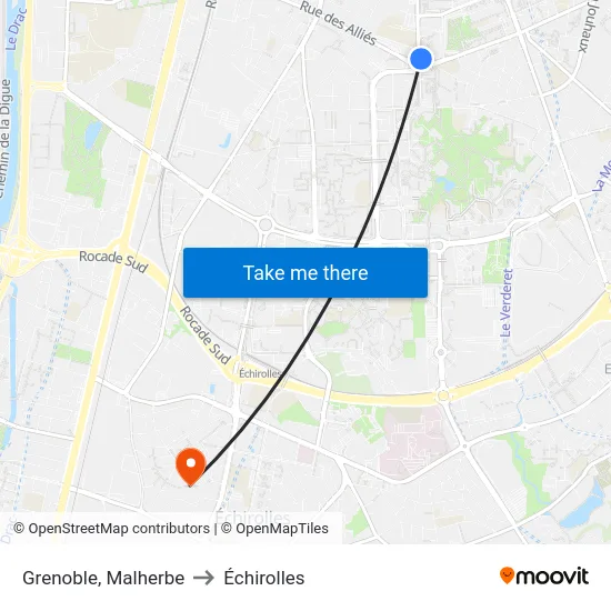 Grenoble, Malherbe to Échirolles map