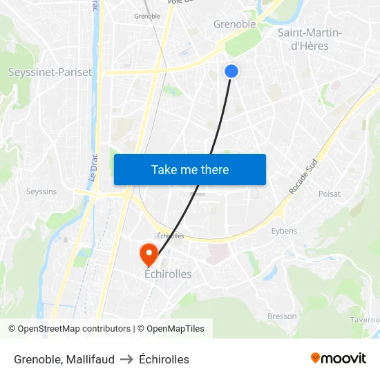 Grenoble, Mallifaud to Échirolles map