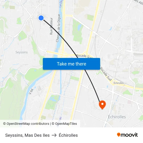 Seyssins, Mas Des Iles to Échirolles map