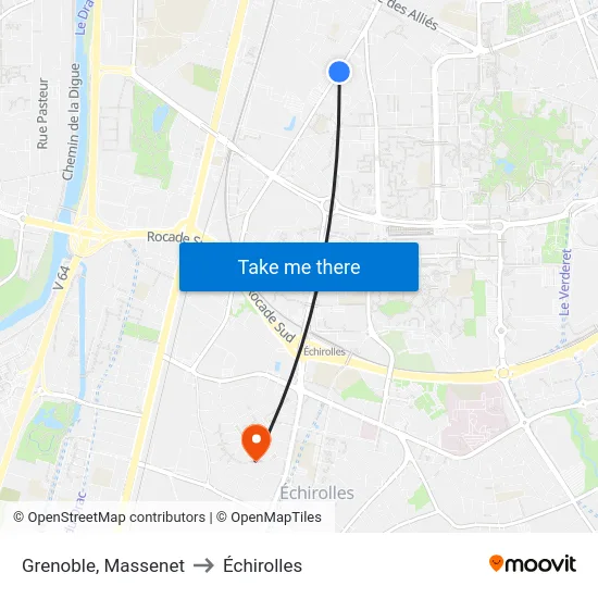 Grenoble, Massenet to Échirolles map