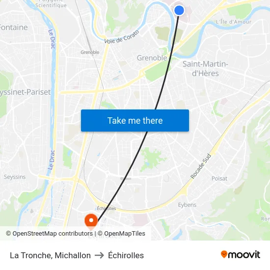 La Tronche, Michallon to Échirolles map