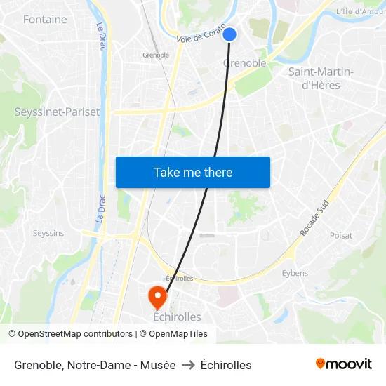 Grenoble, Notre-Dame - Musée to Échirolles map