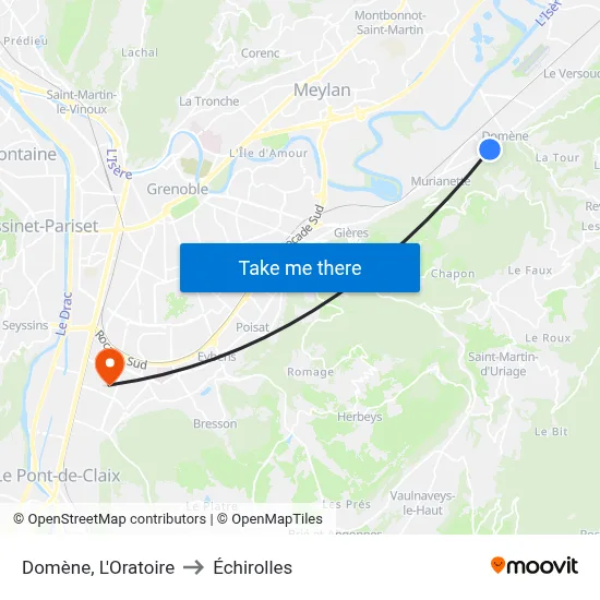 Domène, L'Oratoire to Échirolles map