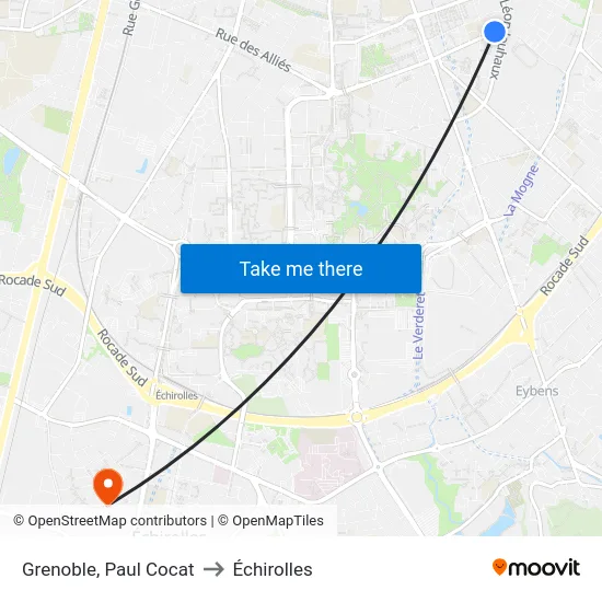 Grenoble, Paul Cocat to Échirolles map