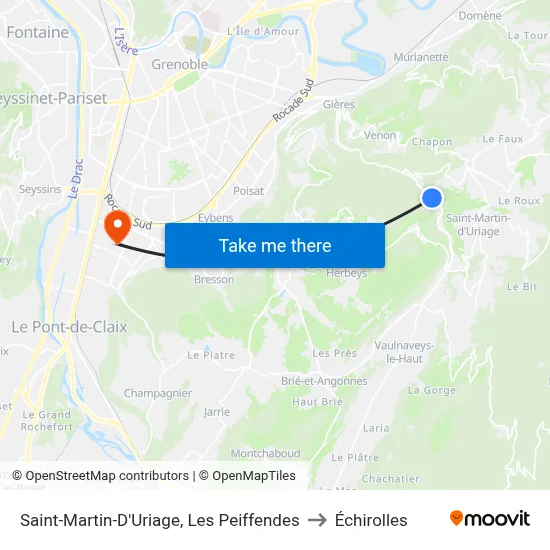 Saint-Martin-D'Uriage, Les Peiffendes to Échirolles map
