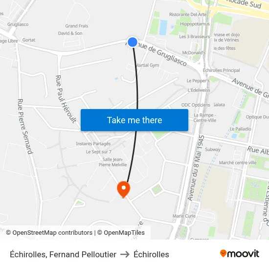 Échirolles, Fernand Pelloutier to Échirolles map