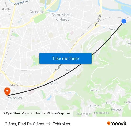 Gières, Pied De Gières to Échirolles map