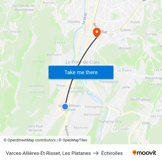 Varces-Allières-Et-Risset, Les Platanes to Échirolles map
