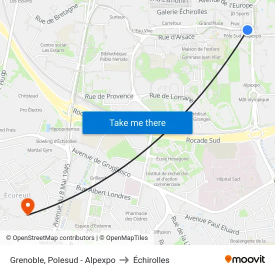 Grenoble, Polesud - Alpexpo to Échirolles map