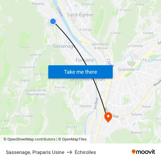 Sassenage, Praparis Usine to Échirolles map