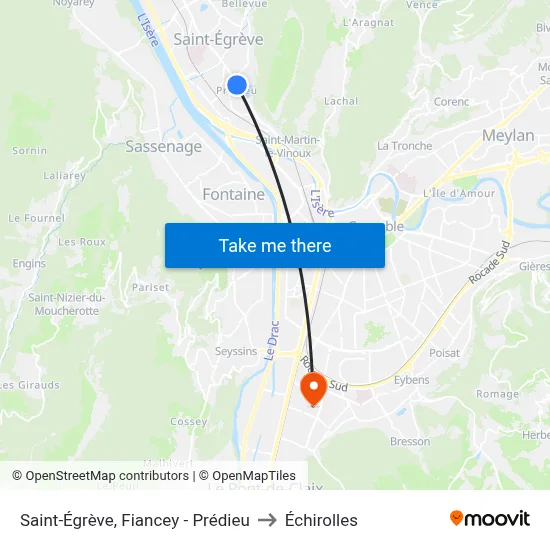 Saint-Égrève, Fiancey - Prédieu to Échirolles map