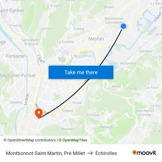 Montbonnot-Saint-Martin, Pré Millet to Échirolles map