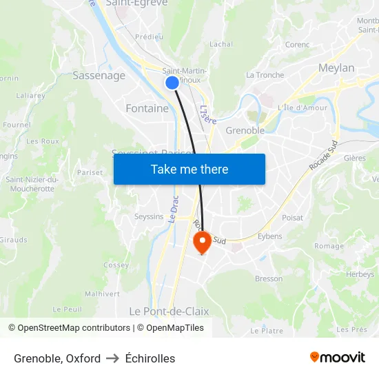 Grenoble, Oxford to Échirolles map
