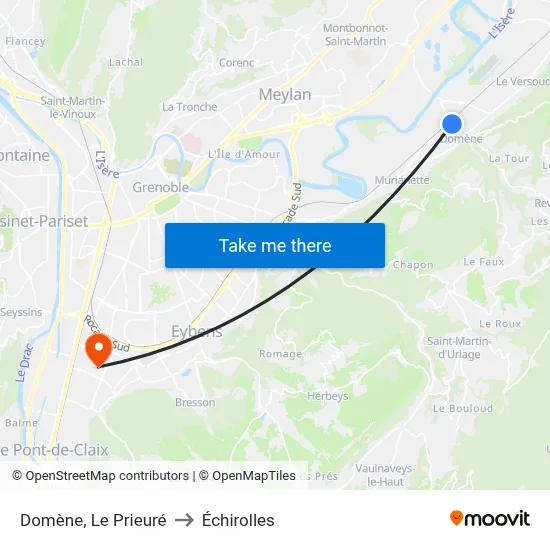 Domène, Le Prieuré to Échirolles map