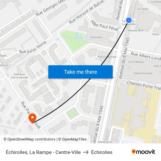 Échirolles, La Rampe - Centre-Ville to Échirolles map
