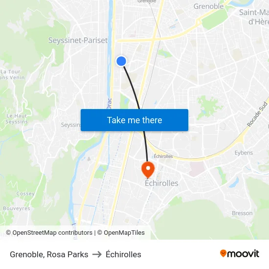 Grenoble, Rosa Parks to Échirolles map