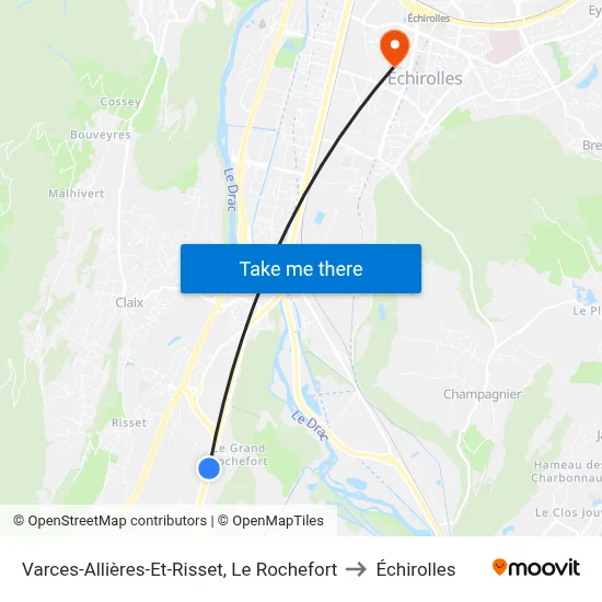 Varces-Allières-Et-Risset, Le Rochefort to Échirolles map
