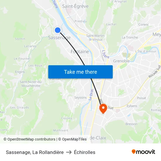 Sassenage, La Rollandière to Échirolles map
